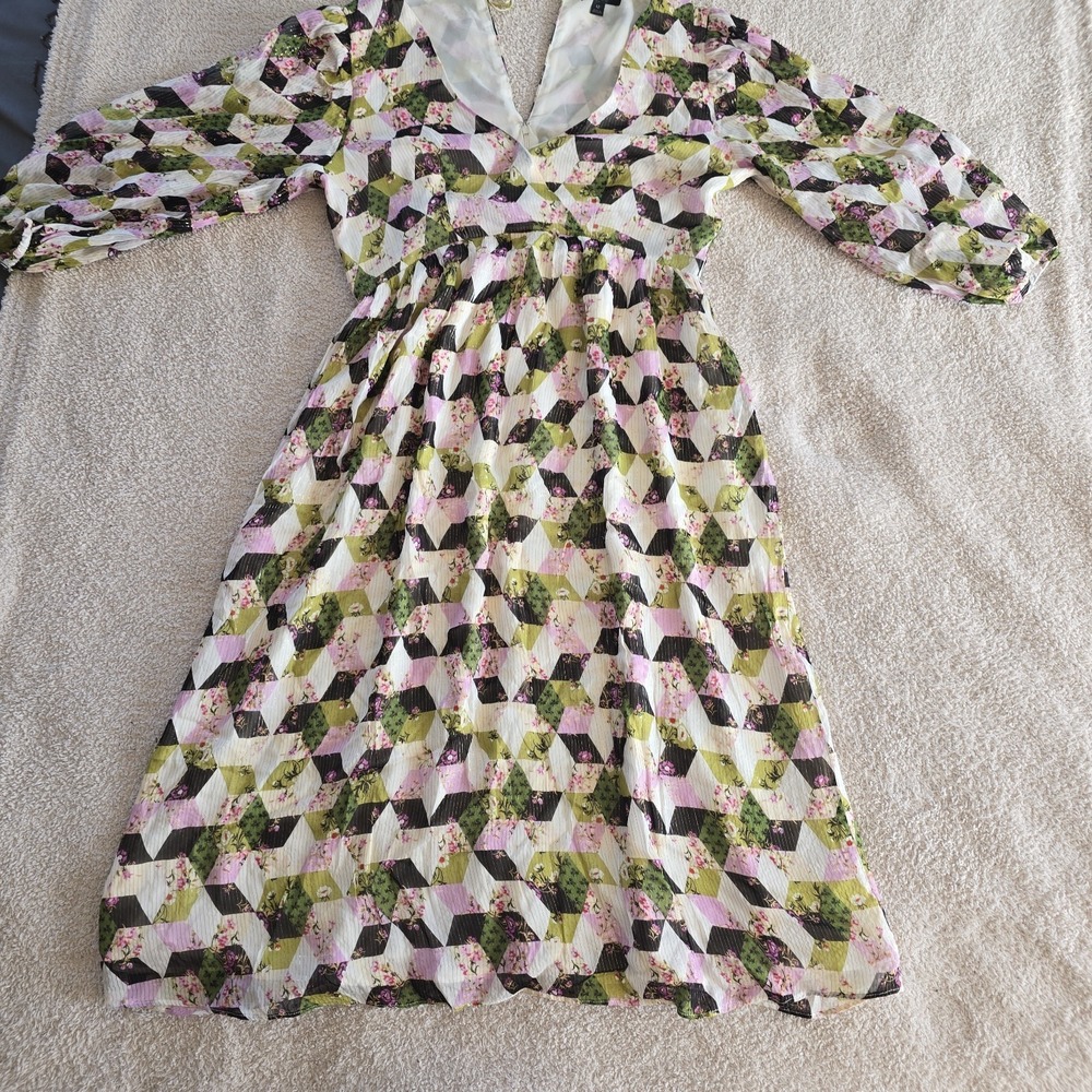 J Crew Lurex Metallic Threads Chiffon Midi Dress Patchwork Cottagecore Boho Sz12